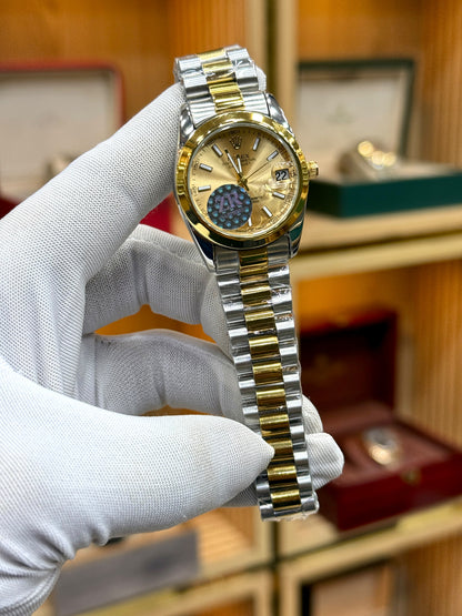 Rolex Ladies Oyster Perpetual Automatic Luxury Watch – Stainless Steel & Diamond-Accented Dial