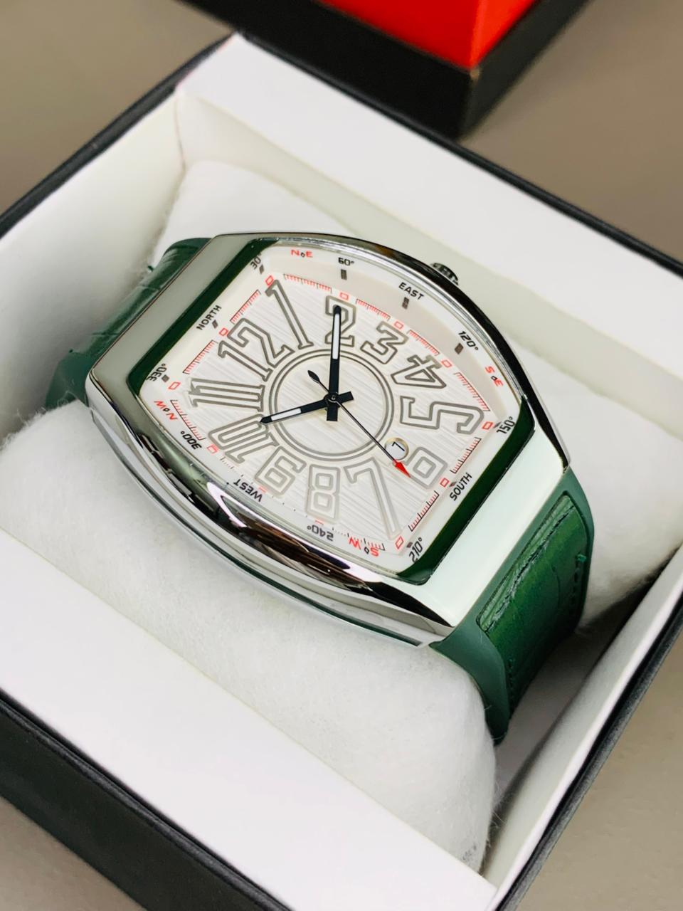 Franck Muller Vanguard Automatic Luxury Tonneau Watch – Brushed Steel & Bold Numeral Dial