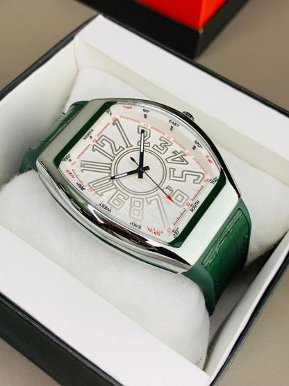 Franck Muller Vanguard Automatic Luxury Tonneau Watch – Brushed Steel & Bold Numeral Dial