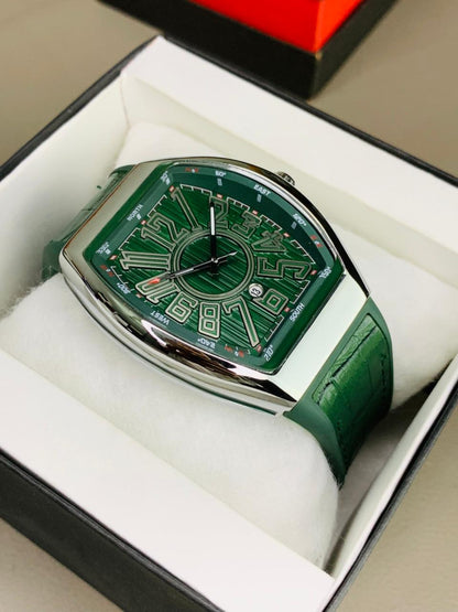 Franck Muller Vanguard Automatic Luxury Tonneau Watch – Brushed Steel & Bold Numeral Dial