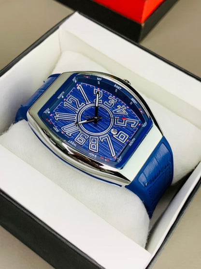 Franck Muller Vanguard Automatic Luxury Tonneau Watch – Brushed Steel & Bold Numeral Dial