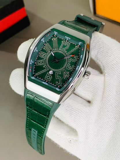 Franck Muller Vanguard Automatic Luxury Tonneau Watch – Brushed Steel & Bold Numeral Dial