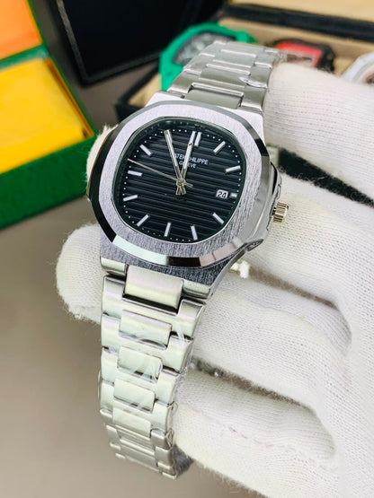 Patek Philippe Nautilus Luxury Automatic Sports Watch – Stainless Steel & Blue Ribbed Dial