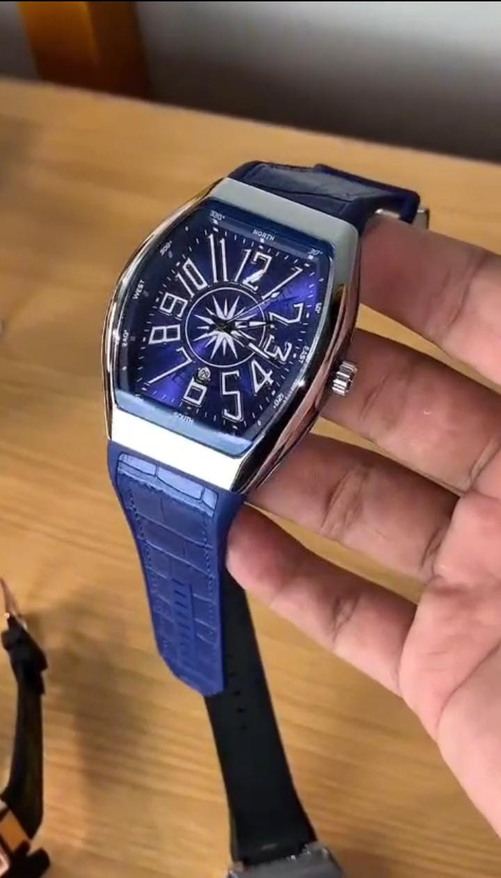 Franck Muller Vanguard Automatic Luxury Tonneau Watch – Brushed Steel & Bold Numeral Dial